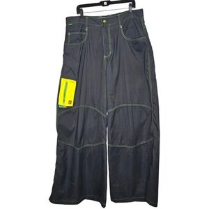 Kikwear Vintage 90s Y2k Wide Leg Rave Baggy Pants Neon Reflective Skater Rare 38